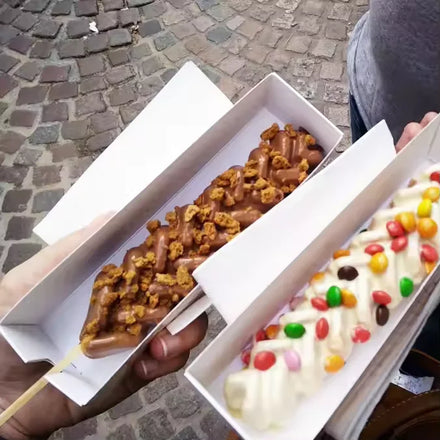 Eco-Friendly Wholesale Paper Packaging Tray for Pastry Cake Ice Cream Waffle Stick for Cookies Catering Lunch Matt Lamination