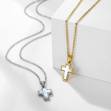 Fashion Jewelry Mother of Shell Cross Jesus Pendant Necklace Custom Logo Stainless Steel White Shell Cross Pendant Necklaces