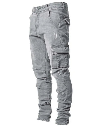 OEM Custom logo Embroidery Printed Design Cross-border New Jeans Men's Side Pocket Skinny Jeans One Piece Jeans Pant