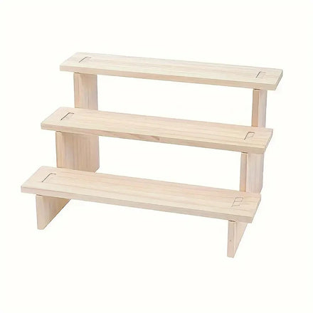 Vintage Style 3-Tier Multi-Purpose Wood Storage Rack Display Stand for Jewelry Glasses Collectibles Stair-Step Design