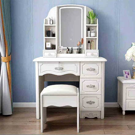 European Style Dressing Table Luxury Vanity Desk Dresser LED Light Makeup Dressing Table with Mirror