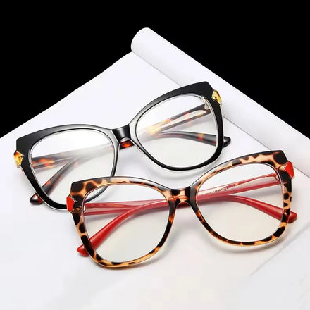 2025 New TR90 Women's Optical Anti-Blue Light Eyeglasses Big Cat Eye Frames with Clear Lenses Myopia Eyewear