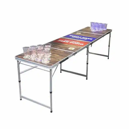 Foldable Waterproof Lightweight 8FT Beer Pong Table with Speaker LED Cup Holes Custom Design Commercial Use