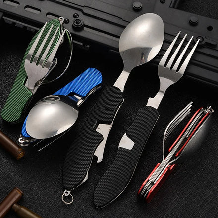 Luxury Spoons Restaurants Hotel Black Minimalist Camping Outdoor Picnic Portable Holder Flatware Stainless Steel Cutlery