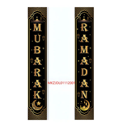 Wholesale 180x30cm Black Gold Ramadan Porch Banner Polyester Indoor Outdoor Eid Front Porch Decoration Hanging Banner