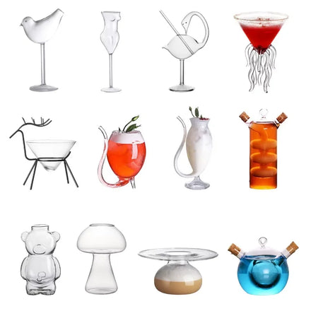 Hot Sale Creative Heat Shape Mushroom Vampire Cuttlefish Lady Body Cocktail Glass
