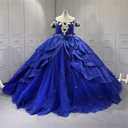 Jancember LSMU30 Bling Royal Blue Quinceanera Lace Plus Size Women's Gowns