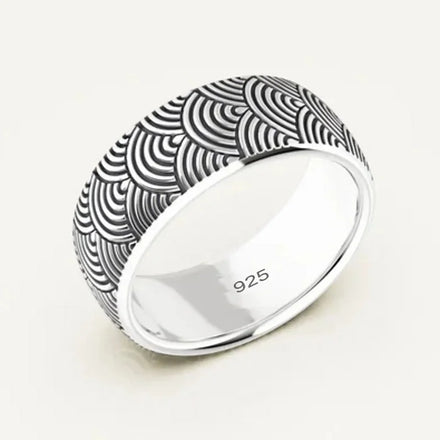 BOCAI Retro Luck Fish Scale Wave Pattern Ring 100% S925 Sterling Silver Ring for Men Women Beautiful Fine SilverJewelry