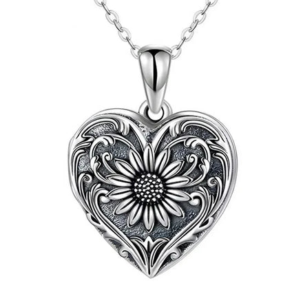 BOCAI S925 Silver Pendant for Men Women Fine Silver Jewelry Retro Vintage Heart-Shaped Sunflower Fashionable Fine Birthday Gift