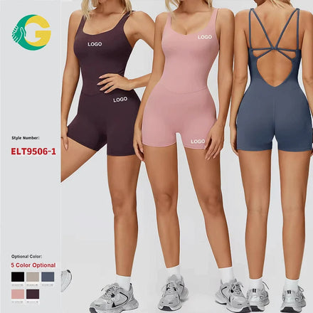 GC Yoga Jumpsuit Women Sportwear One-piece Yoga Suit Stand-up Collar Half-zipper Short-sleeved Fitness Jumpsuit Tight Sports