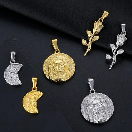 Wholesale DIY Jewelry Custom Charm Fashion PVD Jesus Head Rose Flower Half Saint Pendants Bracelet Charms for Jewelry Making