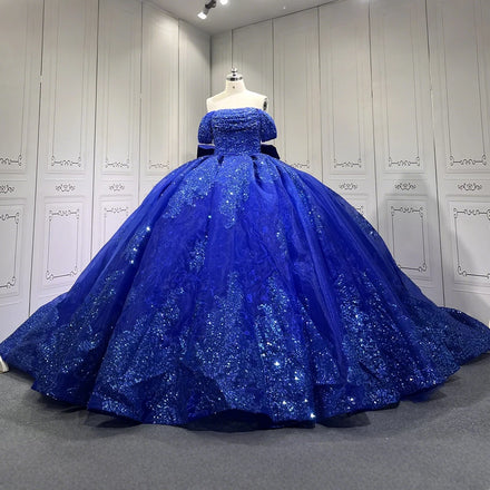 Jancember LSMU37 Vintage Royal Blue Sequins Quinceanera Dresses With Bow