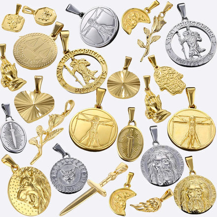 Custom Logo Pendant Jewelry Stainless Steel 18k Gold Religious Praying Hand Jesus Head Pendant Tarnish Free Rose Flower Charms