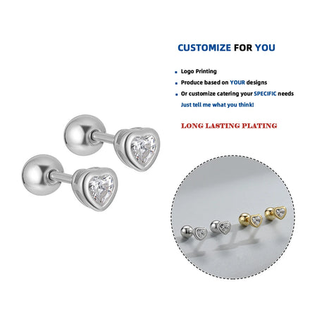 LE171 925 Sterling Silver Tiny Love Heart Minimalist Vintage Fashion Fine Jewelry Gold Plated Screw Back Earrings Women