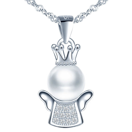 Pearl Zircon Cute Crown Little Angel 925 Silver Gold Plated Trendy Wedding Engagement Pendant Necklace for Women