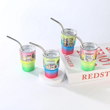 Wholesale Custom 2.5oz Mini Shot Glass with Stainless Steel Straw for Whiskey Vodka Party Bars