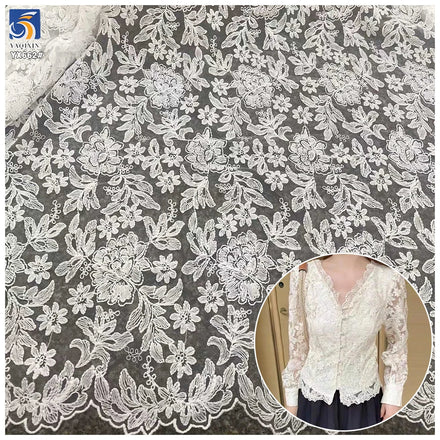 YX662 Premium Quality Embroidered Lace Fabric for Fashion Design High-End White Lace Fabric for Bridal and Evening Gowns