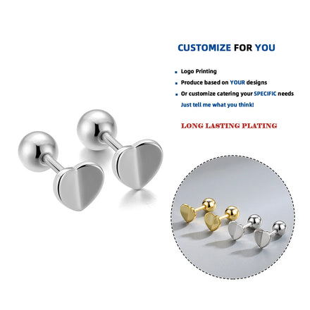 LE119 Minimalist 925 Sterling Silver Large Folded Heart Korea Fashion Fine Jewelry Gold Plated Screw Back Earrings Women