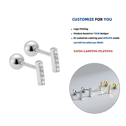 LE110 Women's Large Triple Designer Fashion Jewelry Minimalist 925 Sterling Silver Screw Back Earrings Gold Zircon Wedding Gifts