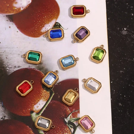2025 Trendy Custom DIY Stainless Steel Charm Colorful Zircon Stone Birthstone Jewelry Charms for Bracelet Necklace Making