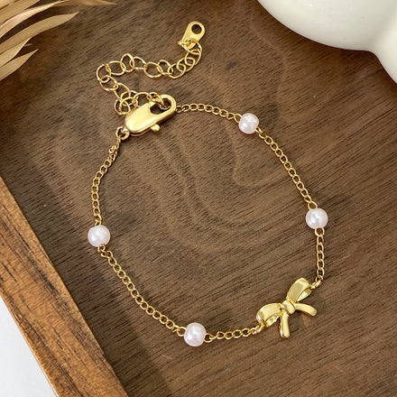 Ready to Ship Jewelry Foxi Jewelry Manufacturer New Bohemian Women Fashion Jewelry Imitation Pearl Bow Bracelet