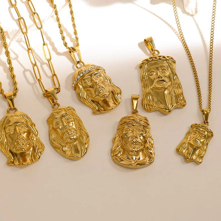 2025 Hip Hop Jewelry Custom Logo Pendant Jewelry Stainless Steel PVD 18k Gold Religious Jesus Head Pendant Tarnish Free Charms