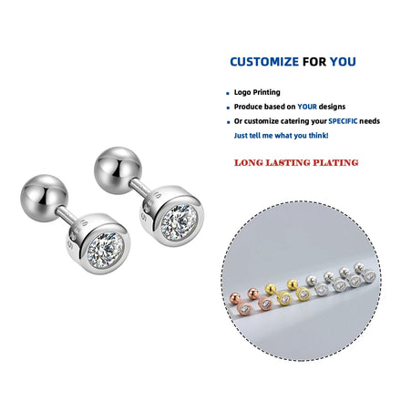 LE115 925 Sterling Silver Chic Party Stud Earrings Simple Round Spiral Bead Gold Plated Piercing Jewelry Accessories for Women