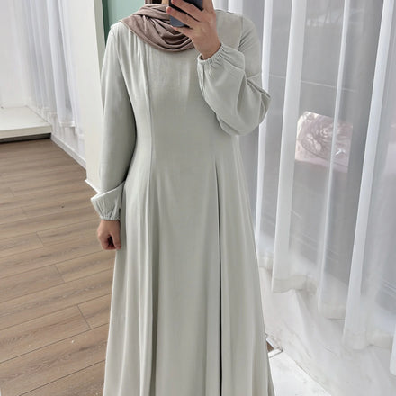 2025 New Loriya Modest Islamic Abaya - EID Ramadan Cotton Polyester Muslim Dress for Women with Elastic Sleeves & Big Hem