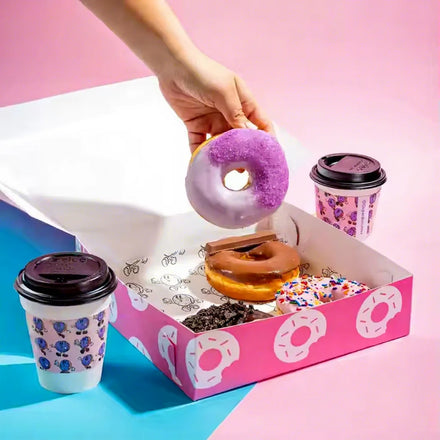 Wholesale Eco-Friendly Pink Paper Packaging Box for Bakery Items Donuts Cake Sushi Crepe for Cookies Brownie-with Matt
