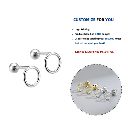 LE124 925 Sterling Silver Tiny Round Minimalist Vintage Fashion Fine Jewelry Gold Plated Cuff Clip Earrings Women