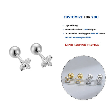 LE142 925 Sterling Silver Fashion Simple Four Leaf Clover Spiral Bead Stud Earrings for Women Chic Party Jewelry Accessories