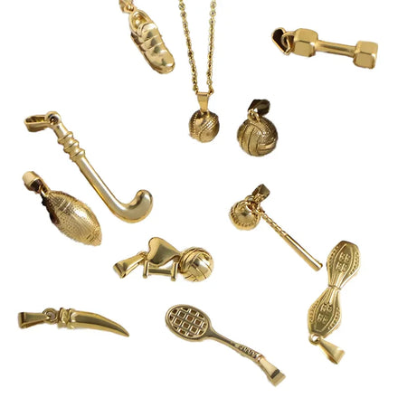 Vintage Volleyball Baseball Sports Charms Retro 18k Gold Plated Stainless Steel Necklace Pendants for DIY Jewelry