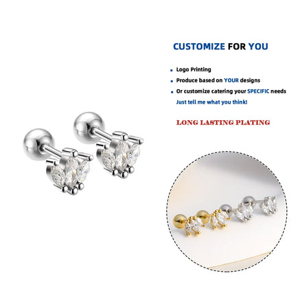 LE137 Wholesale Vintage 925 Sterling Silver Cute Flower Lotus Designer Fashion Fine Jewelry Gold Plated Screw Stud Earring Women