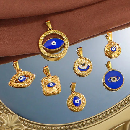 DIY Jewelry Accessories Stainless Steel 18K Gold Plated Turkish Lucky Eye Pendant Charms for Jewelry Making Bracelet Necklace