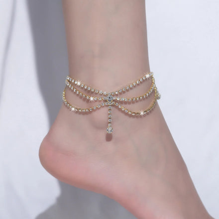 Wholesale Simple Crystal Stainless Steel Anklet European&American Sexy Multilayer Foot Fine Jewelry Fashion Anklets for Women