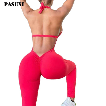 PASUXI Yoga Wear Custom Logo 78% Nylon Sexy Onesie Yoga Fitness Active Rompers Workout Clothing Bodycon Jumpsuit for Women