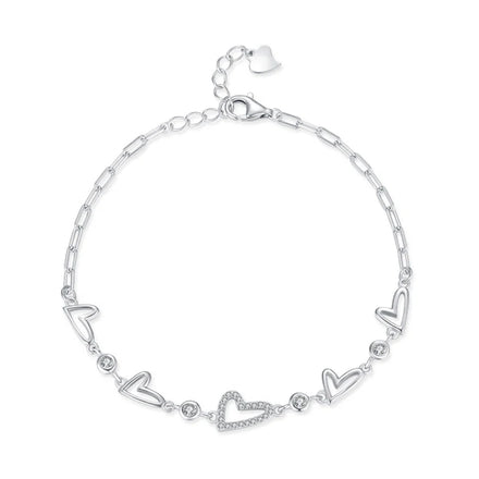 SL1663 925 Sterling Silver Heart Cubic Zirconia Adjustable Bracelet Chain Link for Women Jewelry Romantic Anniversary Gifts