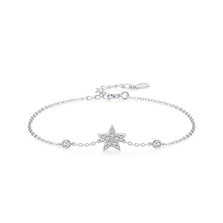 SL1629 925 Sterling Silver Dazzling Star Link Chain Platinum Plated Bracelet for Women Engagement Anniversary Jewelry Gifts