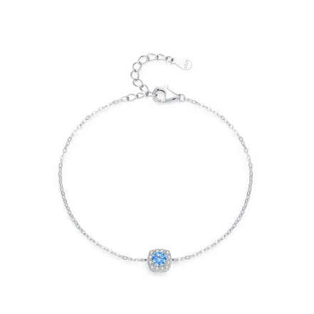 SL2041 S925 Sterling Silver Elegant Round Sea Blue Zircon Geometric Chain Bracelet for Women Fine Jewelry Fashion Wedding Gift