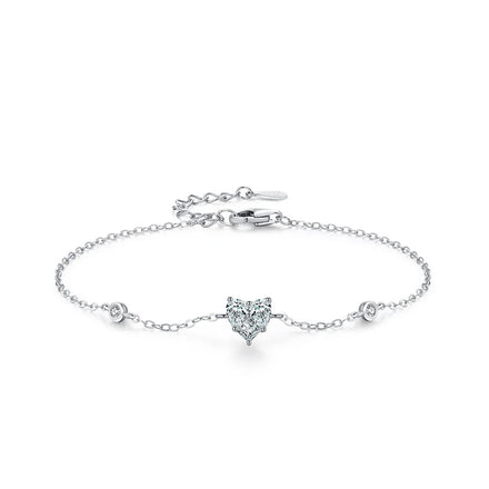 SL2045 925 Sterling Silver Heart-Shaped Geometric Pattern Chain Bracelet for Women Simple Design Statement Jewelry Party Gift
