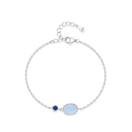 SL1810 925 Sterling Silver Geometric Design Opal + Zircon Bracelet for Women Everyday Wear and As Gifts
