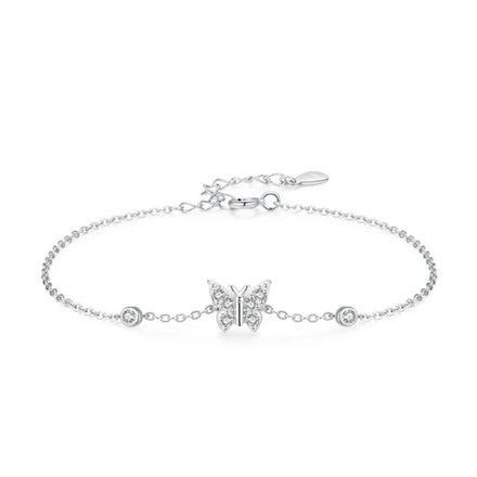 SL1631 925 Sterling Silver Sparkling CZ Charm Butterfly Link Chain Platinum Plated Bracelet for Women Girls Sweet Birthday Gifts