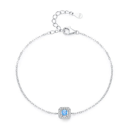 SL2043 S925 Sterling Silver Elegant Sea Blue Zircon Geometric Chain Bracelet for Women Fine Jewelry Fashion Wedding Gift