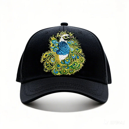 Custom Style Retro Printed Peacock Screen Baseball Cap 5-6 Panel All Cotton Fabric Hand Embroidered Cartoon Peacock Wholesale