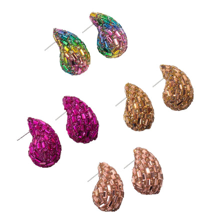 European&American Diamond Stainless Steel Metal Earrings Jewelry Women Water Drop Gradient Color Highend Simple Fashion Earrings