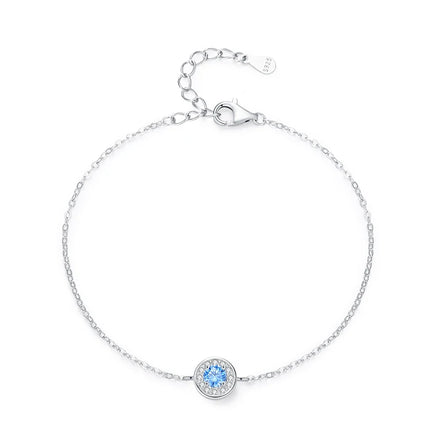 SL2042 925 Sterling Silver Trendy Round Sea Blue Zircon Chain Bracelet for Women Simple Design Statement Jewelry Party Gift