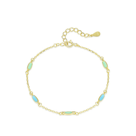 SL1803 925 Sterling Silver Fashion Blue Green Enamel Link Chain Golden Bracelets for Women Engagement Anniversary Jewelry Gifts