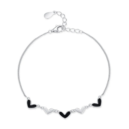 SL1681 925 Sterling Silver Fashion Black Enamel Hearts Adjustable Bracelets for Women Girl Cute Accessories Valentine's Day Gift