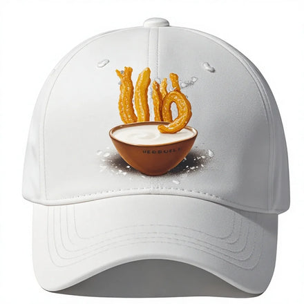 Gourmet Churro Pattern LOGO 5-Panel Fitted Baseball Cap Custom Image Printing 100% Cotton Velour Breathable Waterproof Gold
