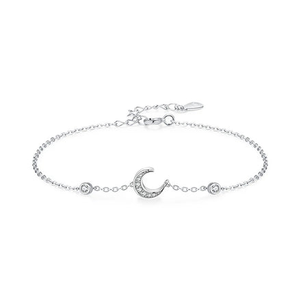 SL1630 925 Sterling Silver Charm Moon Sparkling Zirconia Chain Bracelet for Women Girls Birthday Party Accessories Jewelry